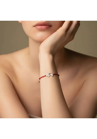 G&a Jewels - Fil - 925 Ayar Gümüş 0.01ct Pırlanta Taşlı Kırmızı İpli Bileklik Gümüş - Kırmızı