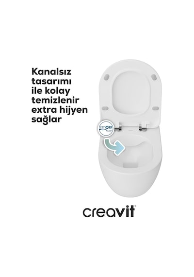 Fe322 Free İnci Mat Beyaz Rim-off Asma Klozet, Creavit Duroplast Mat Beyaz Kapak