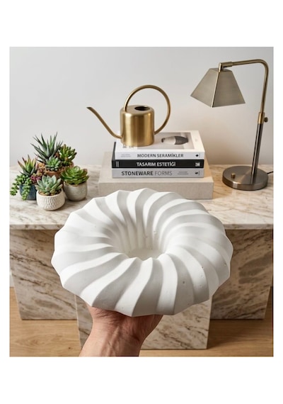 Cekabotanik Ceka Botanik Helix Stone Modern Sarmal Tasarım Taş Tozu Saksı & Dekoratif Obje Beyaz -