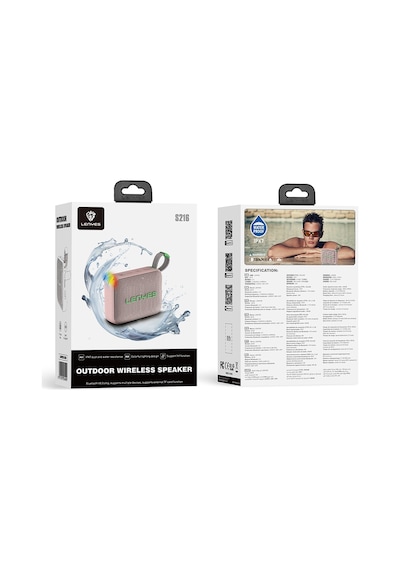 Lenyes S216 Su Geçirmez Özellikli Rgb Işıklı Askılı Mini Bluetooth Speaker Hoparlör V5.3 Pembe