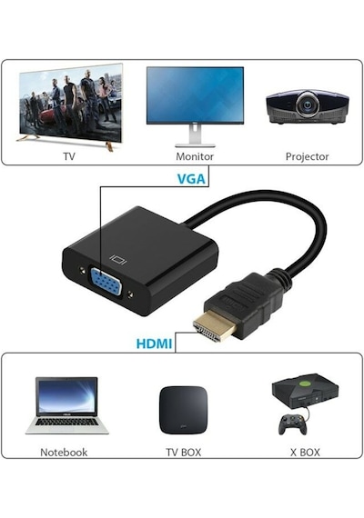 Tablet Projeksiyon Notebook Uyumlu Hdmi To Vga Kablo Siyah (533631532)