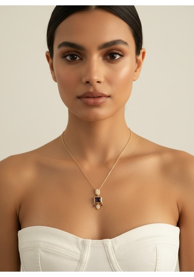 Valmont Accessories Kadın Altın Renk Mor Taşlı Geometrik Uçlu Kolye