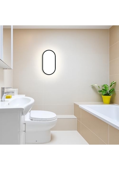 Aydos 15w Siyah Ip65 Oval Led Tavan Ve Duvar Lambası 1500 Lümen Beyaz Işık Su Ve Toz Geçirmez Banyo Bahçe Balk