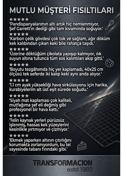 Glaso Teli 40x25 Cm - Paslanmaz Yapışmaz Siyah Fırın Ve Kek Soğutma Standı, Çikolata Izgarası, Çıtır Kurabiye Diğer