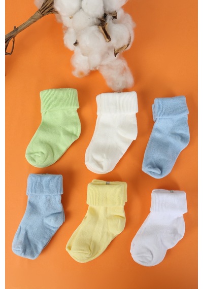 Baby Shez %100 Pamuklu 6'lı Yenidoğan Bebek Çorap Mavi