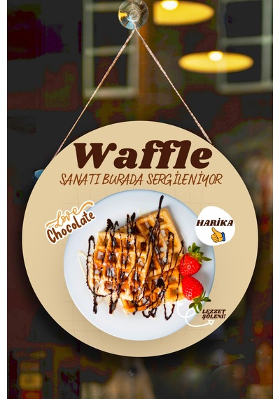 Waffle Salonu Duvar, Kapı, Çift Taraflı Askılı Pano Karşılama Tabelası, Waffle Dükkan Süsü