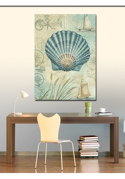 Kanvas Tablo Deniz Kabukları Ve Harita Motifi 100cmx140cm