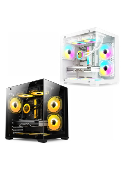 Atheron Eagle Panoramik Micro Atx Gaming Kasa 3x120mm Argb Fan 9 Port Pwm Argb Kontrolcü Temperli Cam Siyah