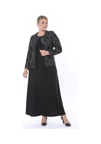 Ladies First Büyük Beden 3805 Siyah Ceket+elbise Takım 001
