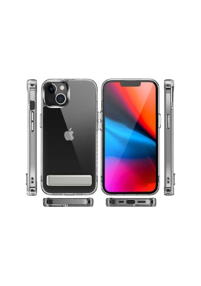 Apple Uyumlu iPhone 14 Plus Kılıf Standlı Şeffaf Silikon Zore L-stand Kapak Renksiz
