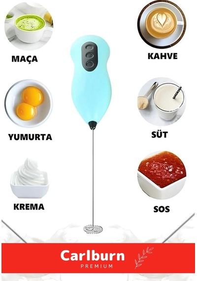 Premium Çelik Uçlu Pilli Kahve Sos Krema Mama Süt Köpürtücü Yumurta Çırpıcı Mini Mikser