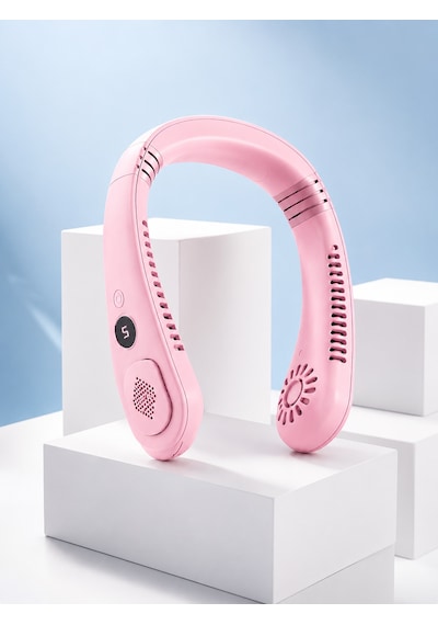 Pembe Boyun Tipi Fan Usb Şarjlı Hafif Tasarım Güçlü Hava Üflemeli Serinletici - Lisinya