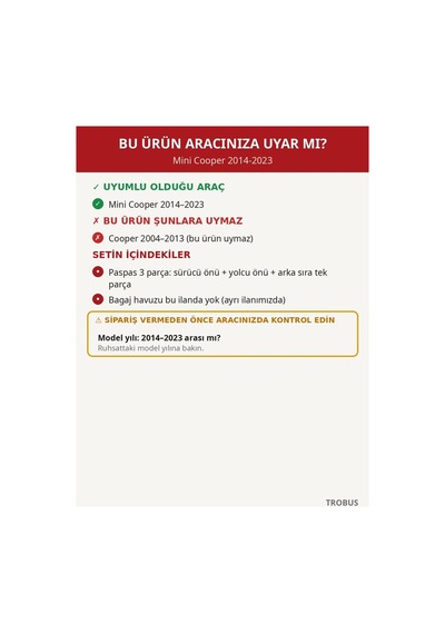 Mini Cooper 2014-2023 Uyumlu 8d Tek Katmanlı Havuzlu Paspas Kapitone Deri Kırmızı