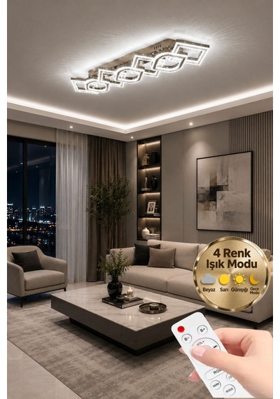 Lucia Model 7"li Eskitme 3 Renk Modu Yemek Masası Oturma Çocuk Yatak Odası Modern Ledli Avize Siyah
