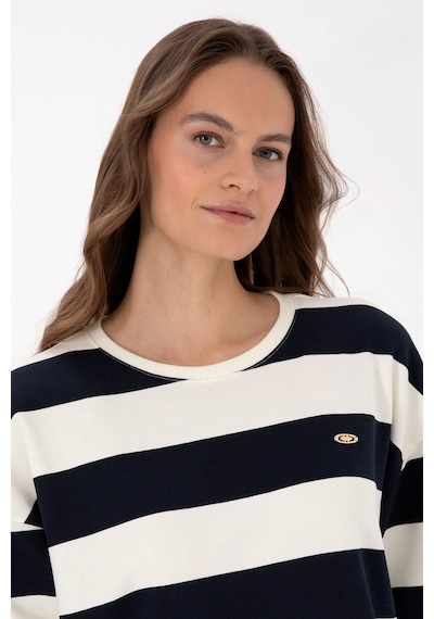U.S. Polo Assn. Kadın Lacivert Çizgili Bisiklet Yaka Sweatshirt 50313563-VR033