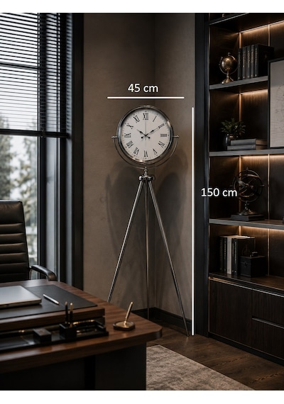 Büro Ev Ofis Dekoru İçin 150x45cm Krom Metal Roma Rakam Tripod Ayaklı Saat Diğer