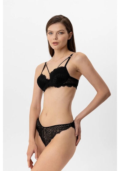 Pierre Cardin Lingerie 4886 Kadın Soft Push Up Dantelli Sütyen Takım Siyah