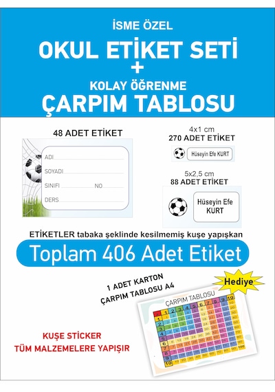 Futbol Topu Baskılı Okul Etiketi Kalem Defter Etiketi İsme Özel E
