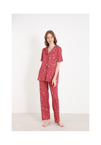 Elitol Cares Örme Likralı Kadın Düğmeli Pijama Takımı Desenli-9