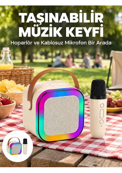 Kablosuz Karaoke Mikrofon Hoparlör Seti Güçlü Ses Çıkışı Yeni Nes