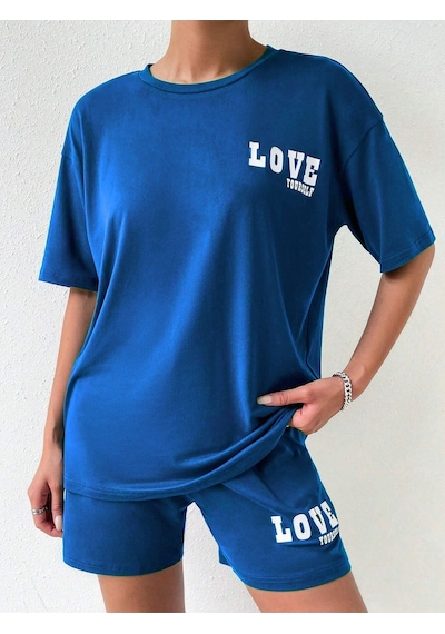 Love Yourself T-shirt Şort - Saks Mavi Alt Üst Kombin Şort Tişört Takım Baskılı Bisiklet Yaka Saks Mavi Love Yourself T-shirt Şort - Saks Mavi Alt Üst Kombin Şort Tişört Takım Baskılı Bisiklet Yaka Saks Mavi