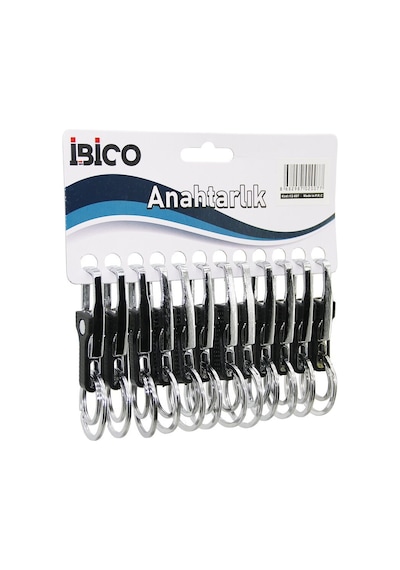 İbico İ12-007 Y Model Gövde Metal Plastik Kaplı Çift Halkalı Anahtarlık Kemer Geçmeli- 12'li Paket Çok Renkli