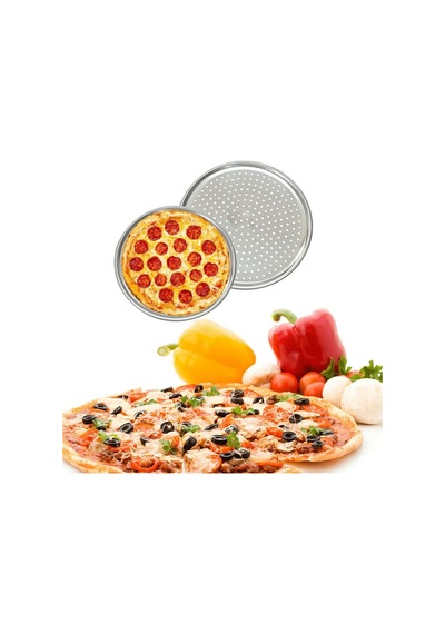Abant Pizza Tepsi Tava Seti Delikli 28/32/36 Cm Paslanmaz Çelik Siyah