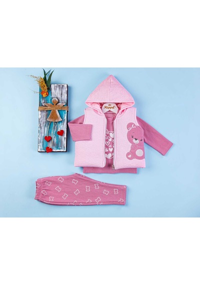 Hippil Baby Hippıl 6-18 Ay Ayı Nakış İşlemeli Yelekli Takım 5061408 - Gül Kur Gül Kurusu