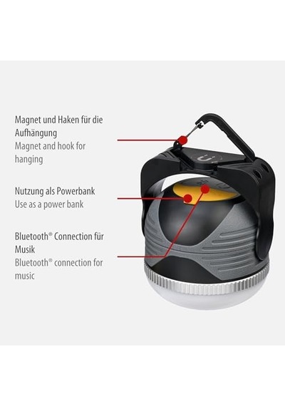 Bluetooth Mıknatıs Ve Kancalı 350 Lm Outdoor Kamp Lambası Ve Powerbank Çok Renkli