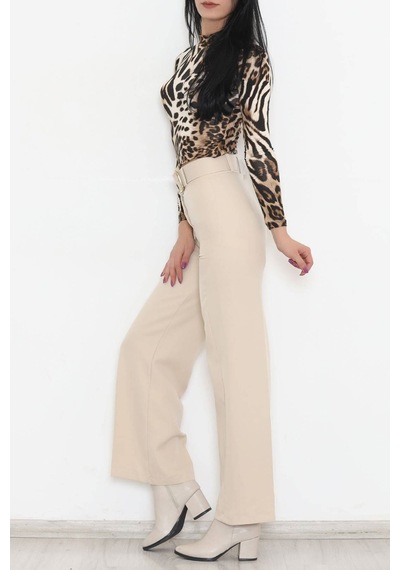 Bensu Store - Kemerli Palazzo Pantolon Bej - 24194.683. 001