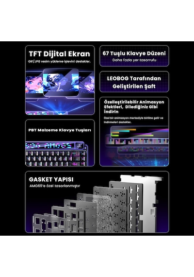 Leobog Amg65 Mekanik Gaming Oyuncu Klavyesi Led Matrix Ekranlı Jasper Switch Rgb Hot Swap Turuncu