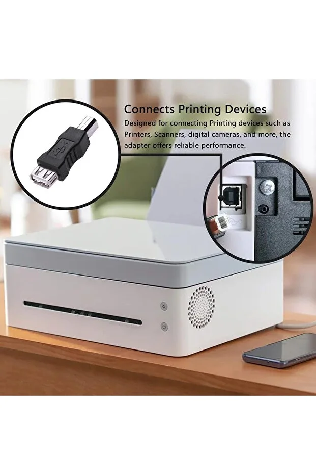 Usb-b Printer Erkek To Usb-a Dişi Adaptör Usb Yazıcı Çevirici Adaptör Kare Uç Usb Printer Aparat Black