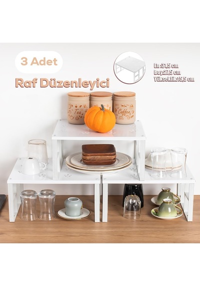 Org-01-3lü Raf Düzenleyici - Dolap Içi Düzenleyici - Tabak Bardak Rafı Diğer