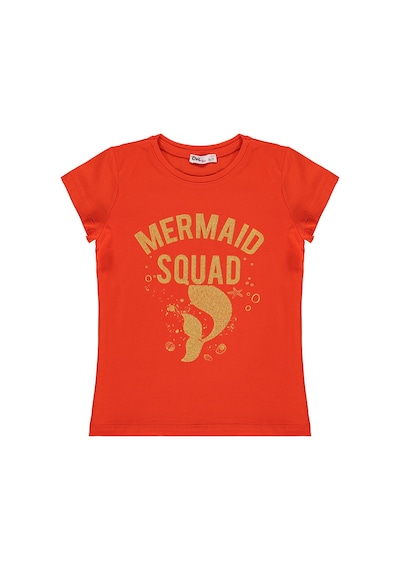 Civil Girls Mermaid Baskılı 6-9 Yaş Tişört - Turuncu Koyu Turuncu