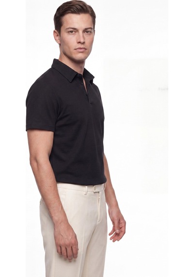 Efor Slim Fit Pamuklu Kıvrılmaz Polo Yaka Siyah Tişört Ts 928