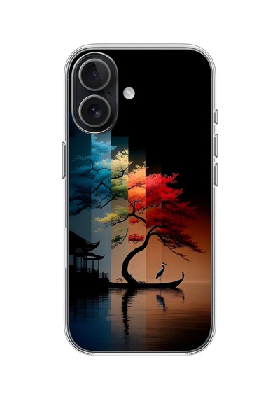 İphone 17 Uyumlu Dört Mevsim Ağaç Baskılı Silikon Kılıf