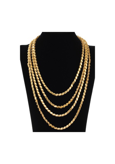 925 Ayar Gümüş Gold Altın Kaplama Pullu Zincir Kolye 4 Mm