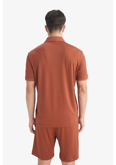 DeFacto Slim Fit Dar Kesim Polo Yaka Dokulu Kısa Kollu Krinkıl Tişört E1222AX25SMBN312