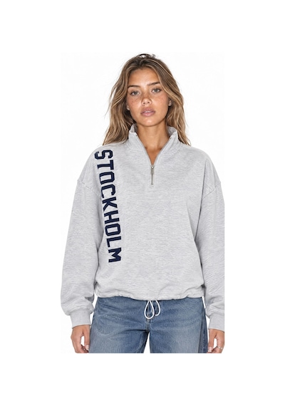 Hiccup Busem Bisiklet Yaka Sweatshirt Açık Gri
