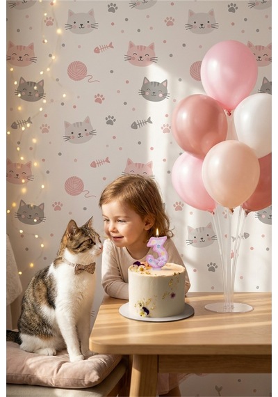 Kedi Temalı Pati Figürlü Rakam Mum Ve Balon Standı Seti - Doğum Günü Parti Süsleri 0-9 Yaş 0-99