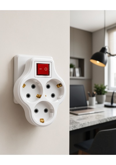 Duvar Tipi 3 Çıkışlı Priz Çoğaltıcı Anahtarlı Kompakt Model 0