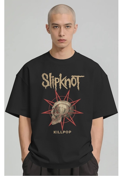 Slipknot Rock Metal Müzik Grubu Baskılı Unisex Oversize Premium T Siyah