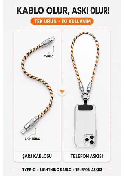 Özel Üretim Type-c To Lightning U32 Renkli 27w Telefon Bağı Cihaz Askısı Şarj Kablosu