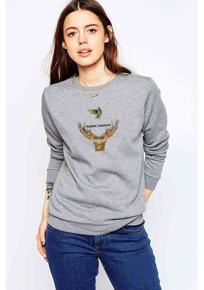Imagine Dragons Baskılı Gri Kadın Sweatshirt