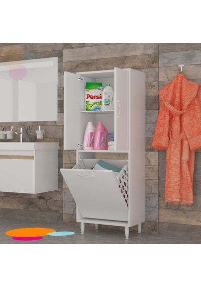 Kirli Sepetli Banyo Dolabı Beyaz