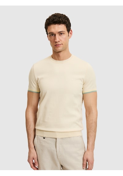 Ekru Slim Fit %100 Pamuk Bisiklet Yaka Triko T-shirt Bej