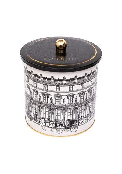 City Bonjour Desenli Topuz Kulplu Yuvarlak Metal Saklama Kabı 17.5 x 18 CM 4.1 L