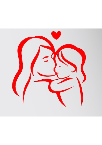 Anneler Gününe Özel Anne Ve Bebek Duvar Özel Yeni Sticker Kırmızı