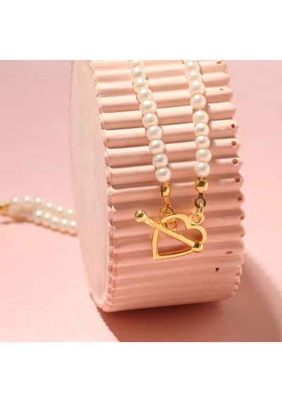 İncili Kalp Kolye 718007 Gold Gümüş