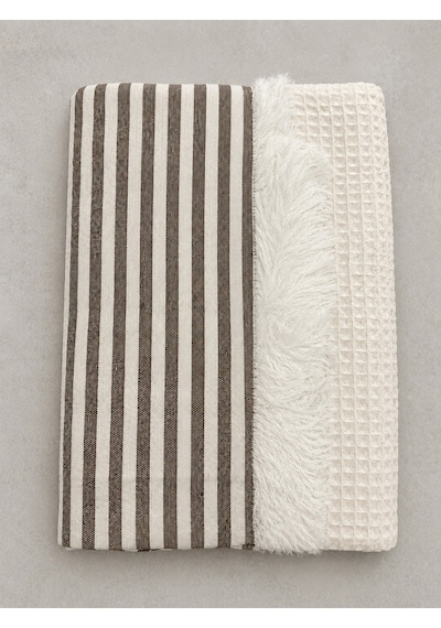 Tek Kişilik %100 Pamuk Pike 175x215 Cm Püsküllü Dokuma Yatak Örtüsü Geometrik Ekru